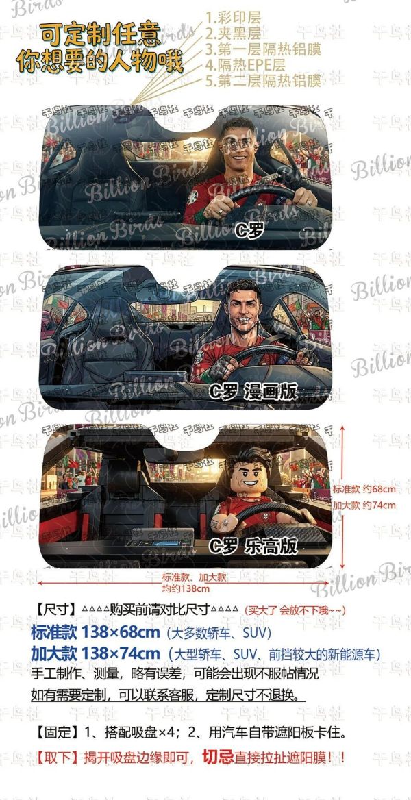 【海外代購】千鳥社 《汽車前擋遮陽-C羅》 羅納多汽車遮陽防曬前擋開車世界盃足球葡萄牙球星CR7羅納多 