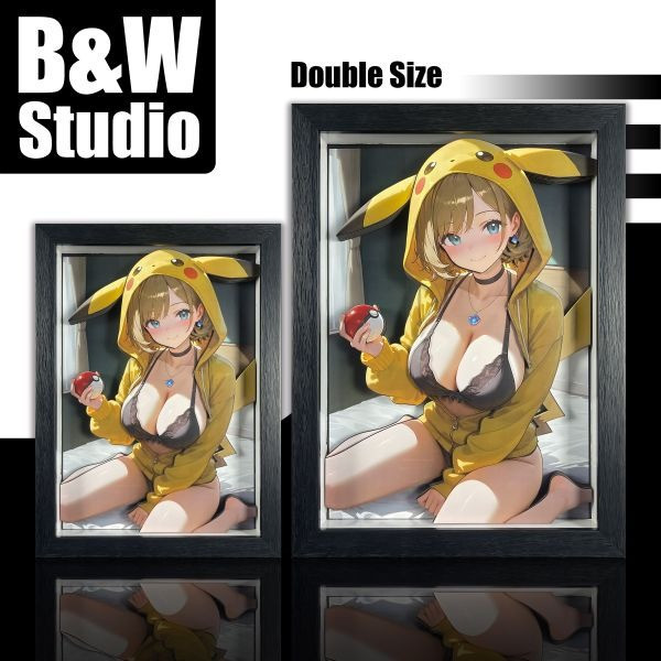 【海外代購】黑白畫映 B&W Pikachu Girls 系列第九彈 莎莉娜 立體裝飾畫 