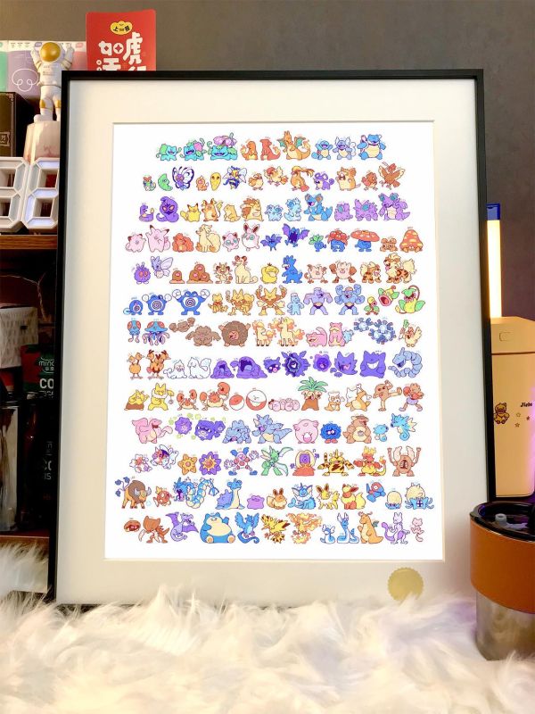 【海外代購】星空 《Q版151》寶可夢30週年噴火龍妙蛙種子小火龍耿鬼小智皮卡丘潮流藝術版畫 