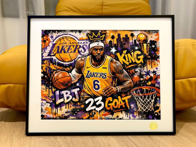 【海外代購】星空 《塗鴉風詹姆斯》NBA小皇帝洛杉磯湖人隊裝飾畫 