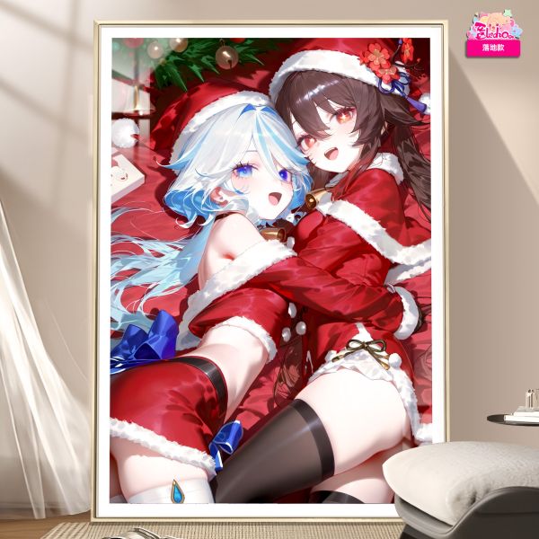 【海外代購】阿喵畫社 聖誕節 芙寧娜與胡桃 8k超大高清裝飾畫 床頭墊 