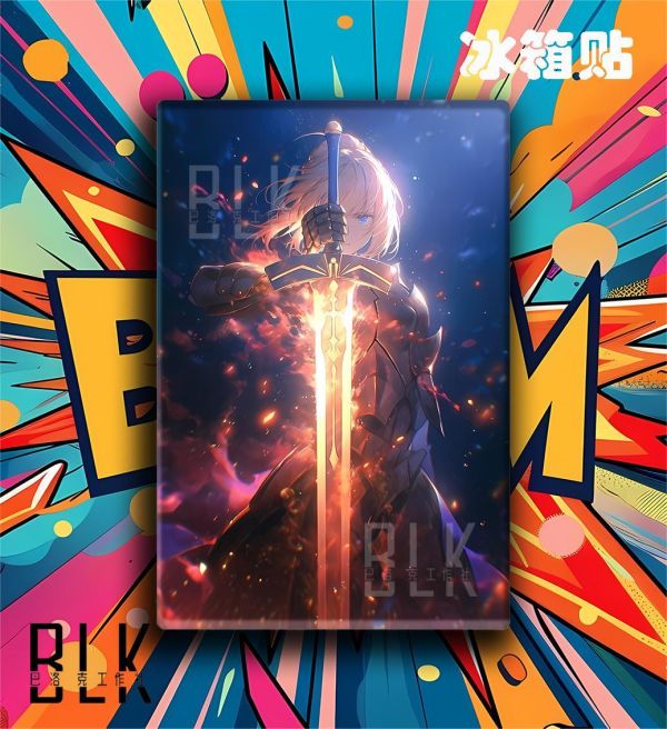 【海外代購】巴洛克 《火焰之劍》Fate/stay night吾王saber阿爾托莉雅·潘德拉貢亞瑟王裝飾畫冰箱貼 