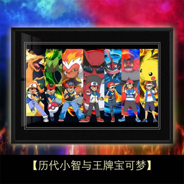 【海外代購】千鳥社 歷代小智王牌寶可夢噴火龍皮卡丘甲賀忍蛙裝飾畫 