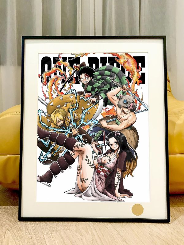 【海外代購】星空 《殺鬼草帽團》版畫鬼滅之刃海賊王路飛索隆娜美山治one piece動漫裝飾畫 