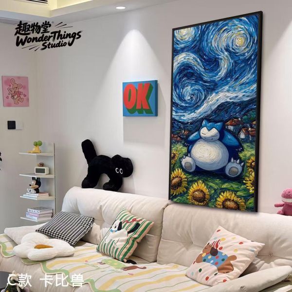 【海外代購】趣物堂 《梵谷寶可夢油畫》梵谷文森寶可夢Pokémon皮卡丘耿鬼星之卡比卡比獸肌理油畫復古北歐簡約藝術風格裝飾畫 