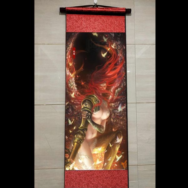 【海外代購】阿喵畫社 女武神瑪蓮妮亞 國風捲軸錦緞高清精裱畫 