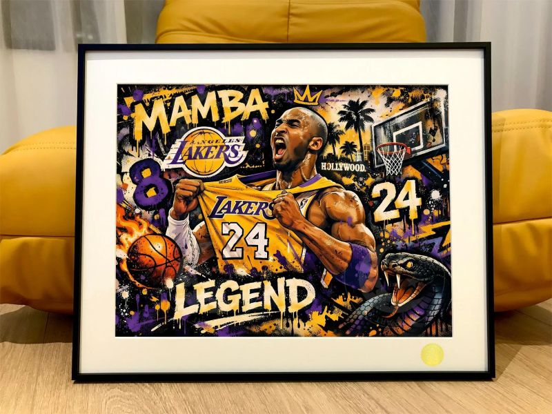 【海外代購】星空《塗鴉科比》黑曼巴NBA洛杉磯湖人隊裝飾畫 