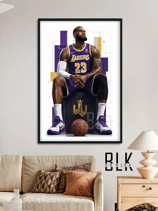【海外代購】巴洛克 《坐姿詹姆斯》NBA洛杉磯湖人隊裝飾畫冰箱貼 