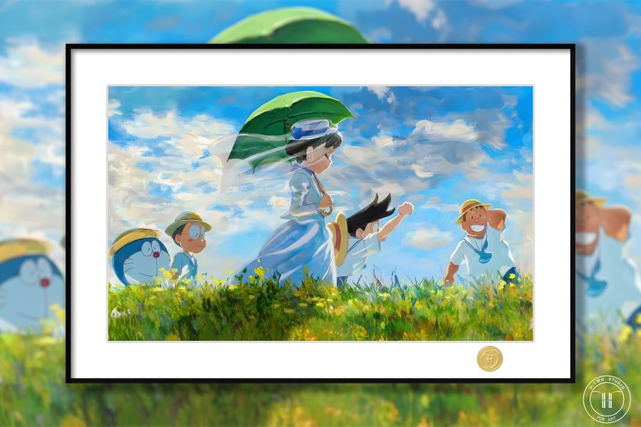 【海外代購】H2 《哆啦A夢撐陽傘的女人》靜香大雄胖虎小夫小叮噹動漫裝飾畫 