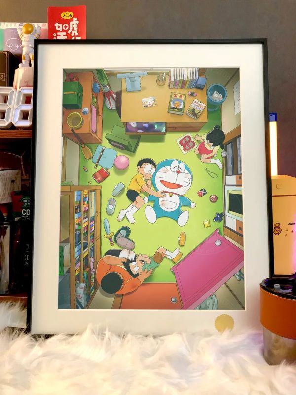 【海外代購】星空《哆啦之家》哆啦A夢大雄靜香裝飾畫 