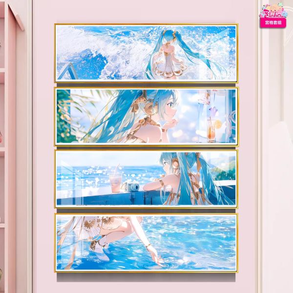 【海外代購】阿喵畫社 風之海 閒暇餘光初音未來-四幅套組 新品12K超清異形套組裝飾畫 滑鼠墊 