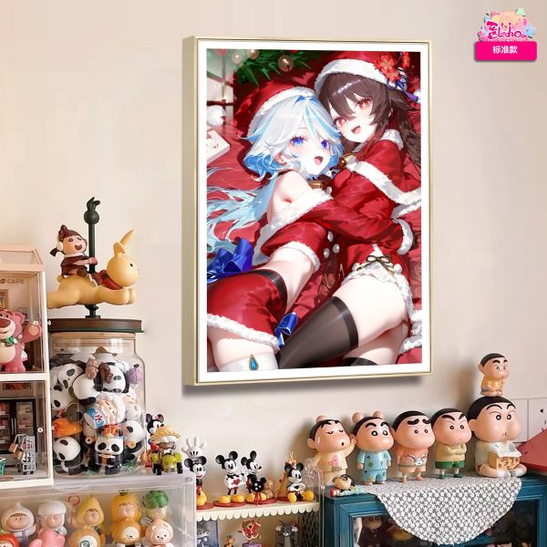 【海外代購】阿喵畫社 聖誕節 芙寧娜與胡桃 8k超大高清裝飾畫 床頭墊 