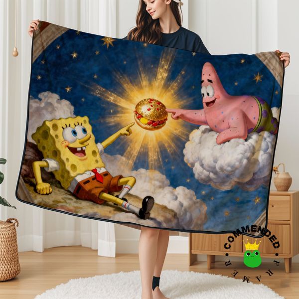 【海外代購】皇呱 《創造蟹黃堡》 海綿寶寶米開朗基羅名畫創造蟹黃堡週邊裝飾畫 午睡毯 地毯 