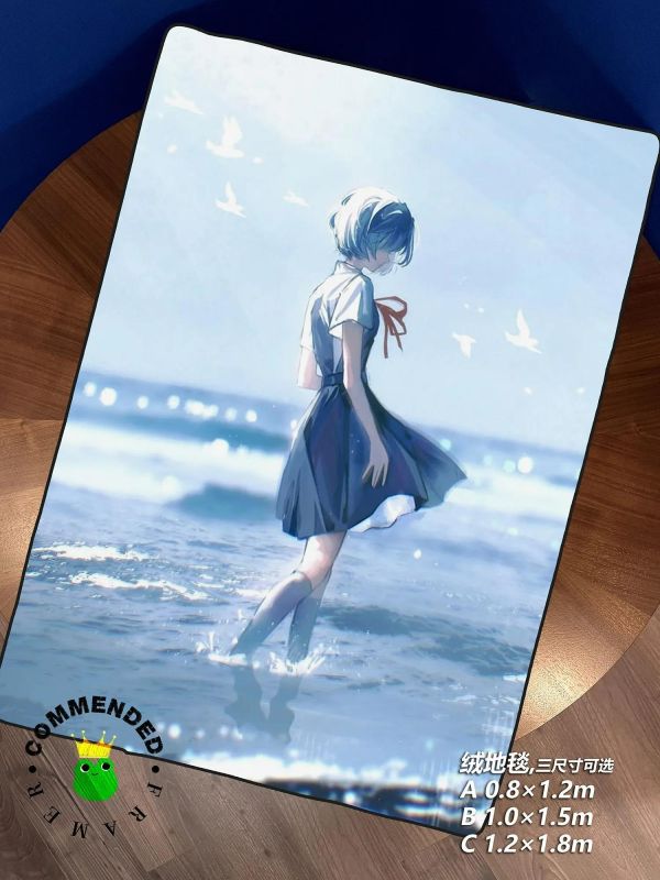 【海外代購】皇呱 《海與綾波麗》藍調海潮靜立此間裝飾畫 午睡毯 地毯 