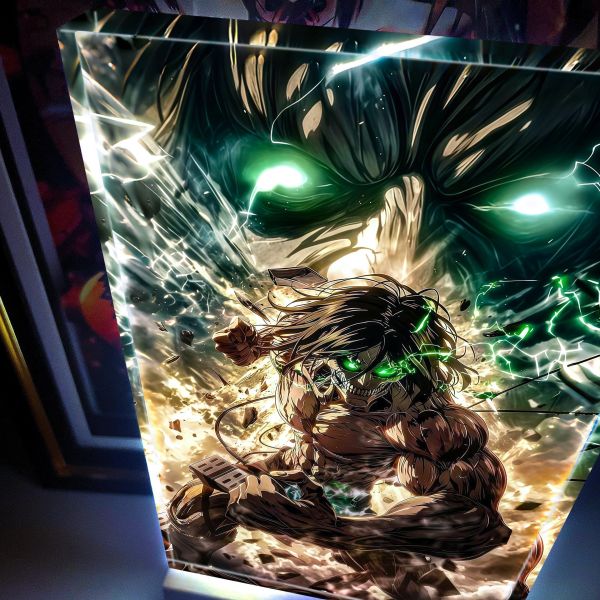 【海外代購】阿喵畫社 進擊的巨人 艾倫巨人化發光卡磚 2cm厚大號特效發光手辦架展示磚 