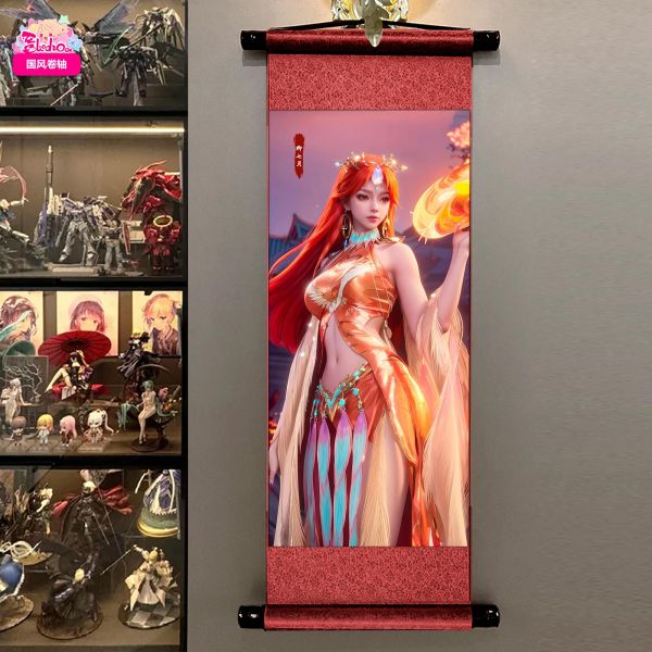 【海外代購】阿喵畫社 柳七月 國風捲軸錦緞高清精裱畫 