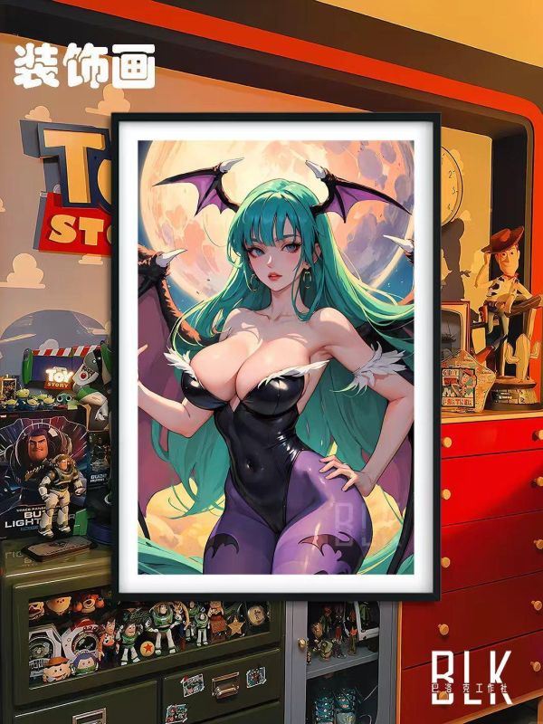 【海外代購】巴洛克 《月下莫莉卡》惡魔戰士遊戲Morrigan莉莉絲卡普空動畫裝飾畫 