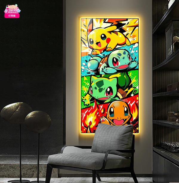 【海外代購】阿喵畫社 寶可夢萌寵出擊禦三家 超大常亮裝飾燈帶畫 