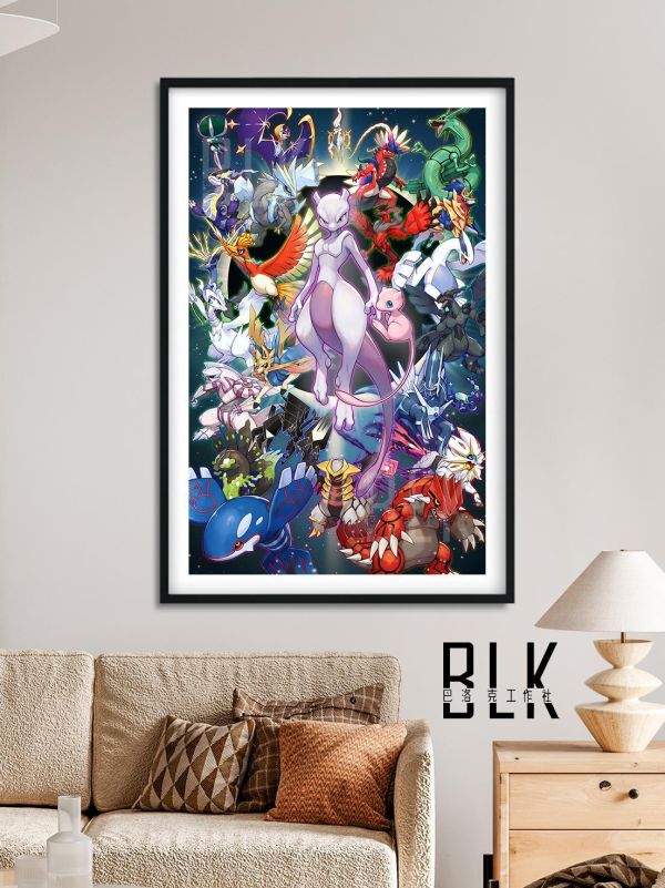 【海外代購】巴洛克 《寶可夢神獸》超夢夢幻裂空座洛奇亞30週年皮卡丘禦三家小智動漫裝飾畫冰箱貼 