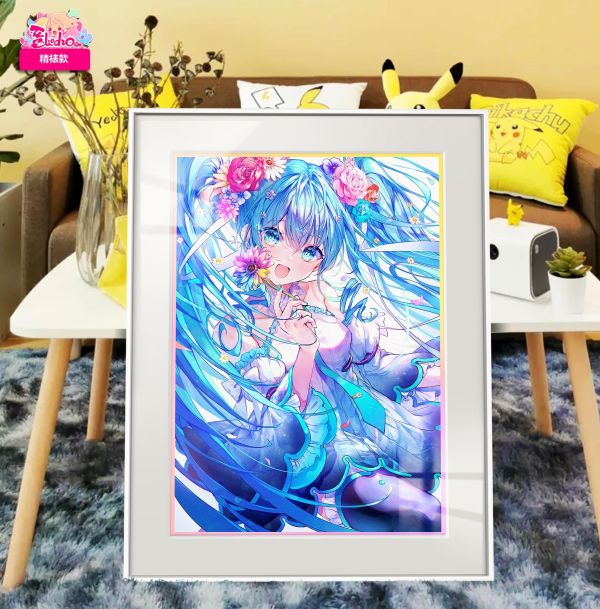 【海外代購】阿喵畫社 七彩小雛菊 臻彩款初音未來 展館級12k收藏超清精裱畫 床頭地墊 
