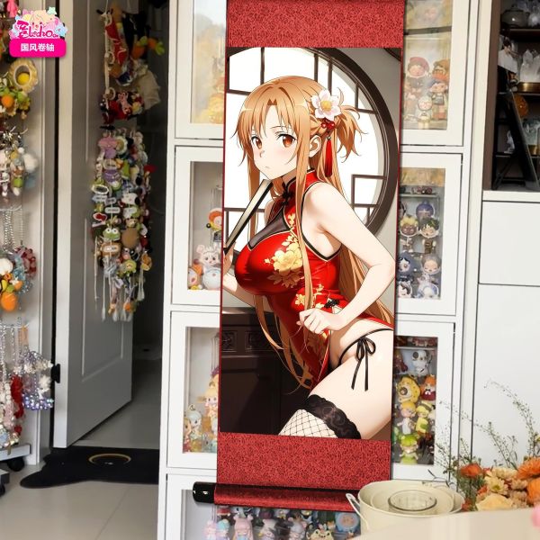 【海外代購】阿喵畫社 新年亞絲娜 國風捲軸錦緞高清精裱畫 