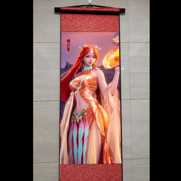 【海外代購】阿喵畫社 柳七月 國風捲軸錦緞高清精裱畫 