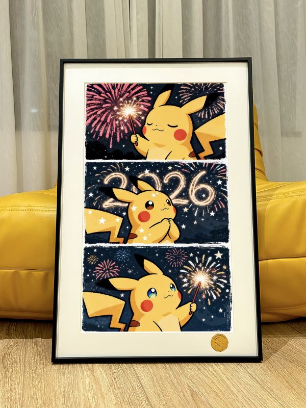 【海外代購】星空 《新年皮卡丘》馬年寶可夢神奇寶貝小智寶可夢Pikachu二次元裝飾畫 