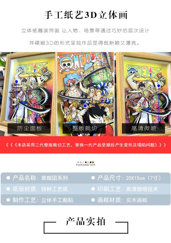 【海外代購】萌萌匠 ONE PIECE海賊王草帽團路飛扉頁大媽鬍子立體畫擺台 
