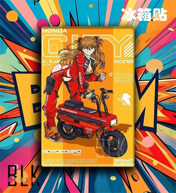 【海外代購】巴洛克《騎車明日香》Asuka新世紀福音戰士裝飾畫冰箱貼 