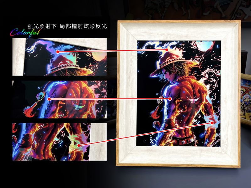 【海外代購】萌萌匠 海賊火焰王艾斯二次元穀子鐳射炫彩反光畫 