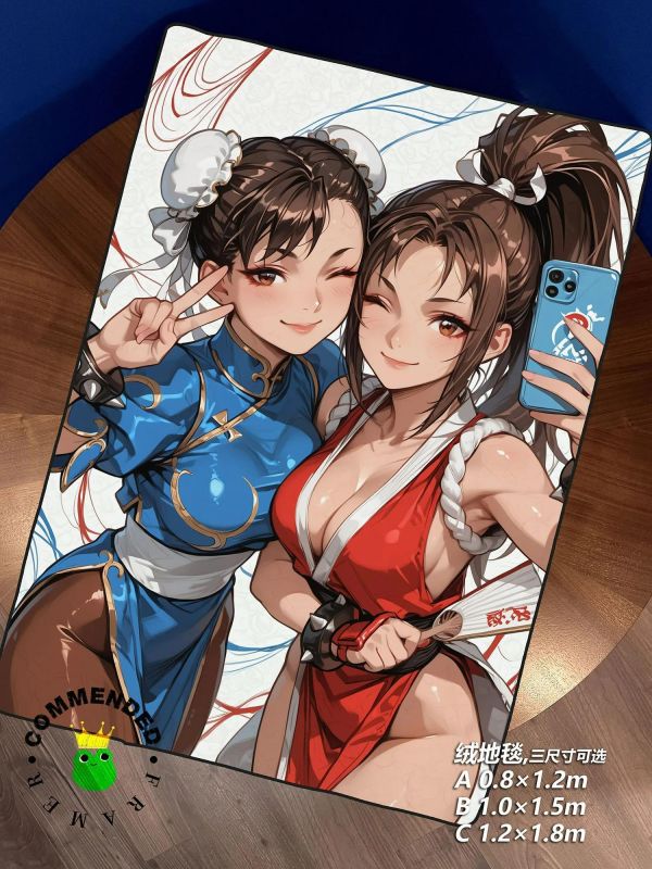 【海外代購】皇呱 《春麗不知火舞自拍》街頭霸王裝飾畫 午睡毯  地毯 
