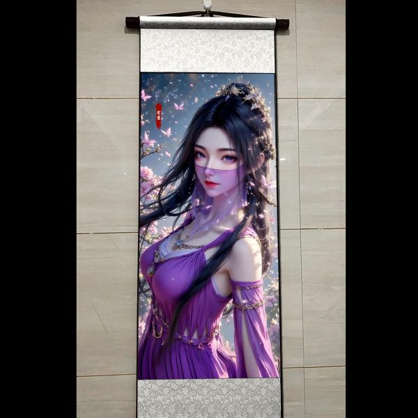 【海外代購】阿喵畫社 紫靈 國風捲軸錦緞高清精裱畫 