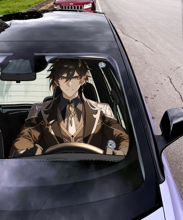 【海外代購】千鳥社 《汽車前擋遮陽—萬葉與鍾離》 夏季汽車遮陽防曬前擋開車二次元原神楓原萬葉鍾離岩王帝君 