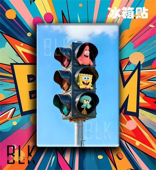 【海外代購】巴洛克《《比奇堡紅綠燈》海綿寶寶派大星裝飾畫冰箱貼 