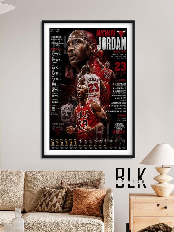 【海外代購】巴洛克 《數據喬丹》MJ邁克爾喬丹庫里科比詹姆斯公牛隊裝飾畫冰箱貼 