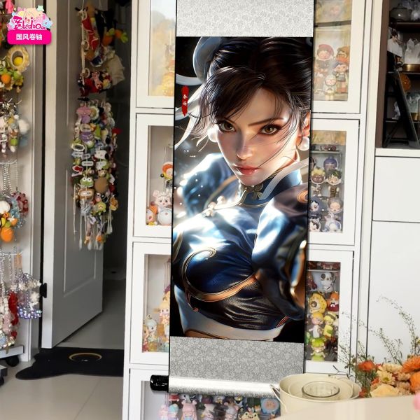 【海外代購】阿喵畫社 春麗 回眸 國風捲軸錦緞高清精裱畫 