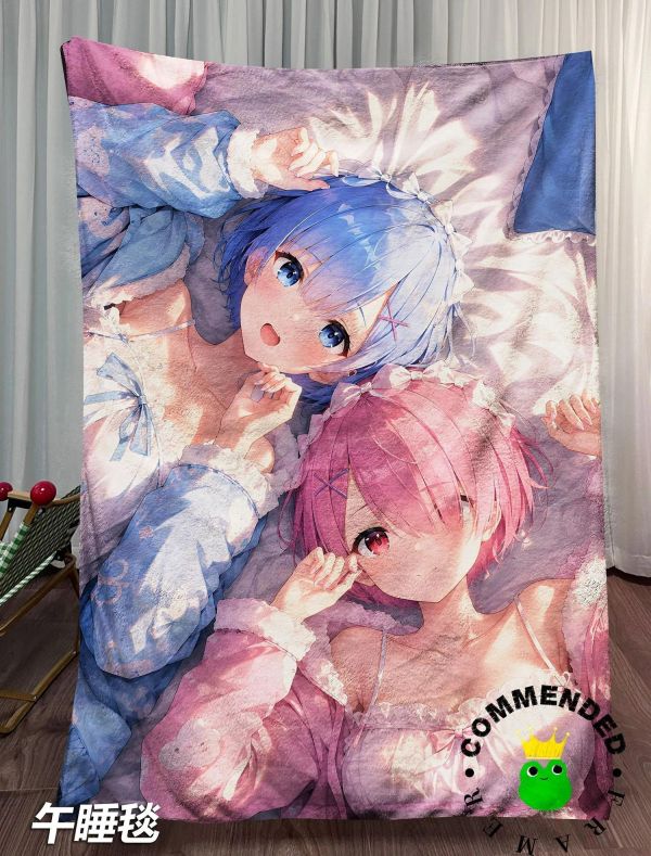 【海外代購】皇呱 《枕邊藍與粉》拉姆×蕾姆裝飾畫 午睡毯 地毯 