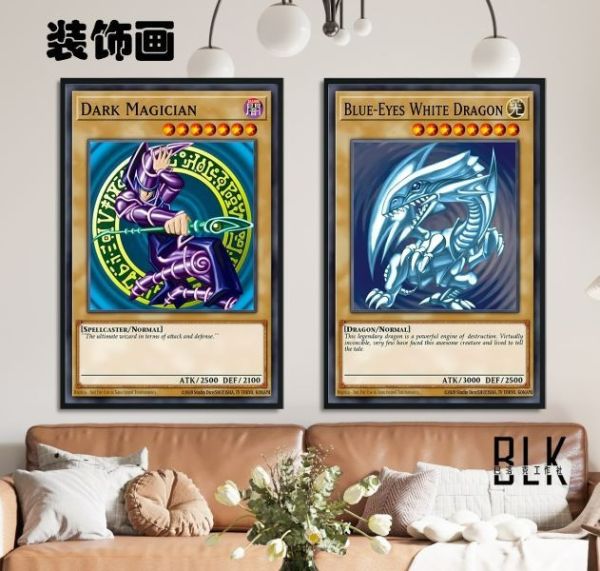 【海外代購】巴洛克 黑魔導青眼白龍武藤遊戲王海馬天空龍卡牌裝飾畫/冰箱貼 