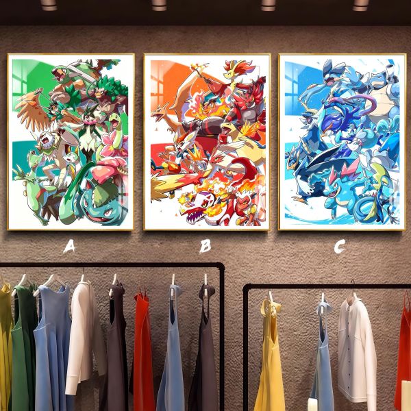 【海外代購】阿喵畫社 寶可夢 水火草系三聯 新品12K主題高清裝飾畫 