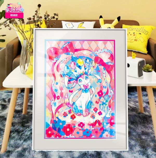【海外代購】阿喵畫社 七彩水晶 仙子伊布臻彩款 展館級8k收藏超清精裱畫 透明卡磚 午睡毛毯 牆面掛毯 床頭地墊  冰箱貼 
