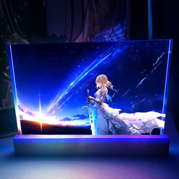 【海外代購】阿喵畫社 星辰 葬劍saber吾王 23cm大號特效發光手辦架展示磚 
