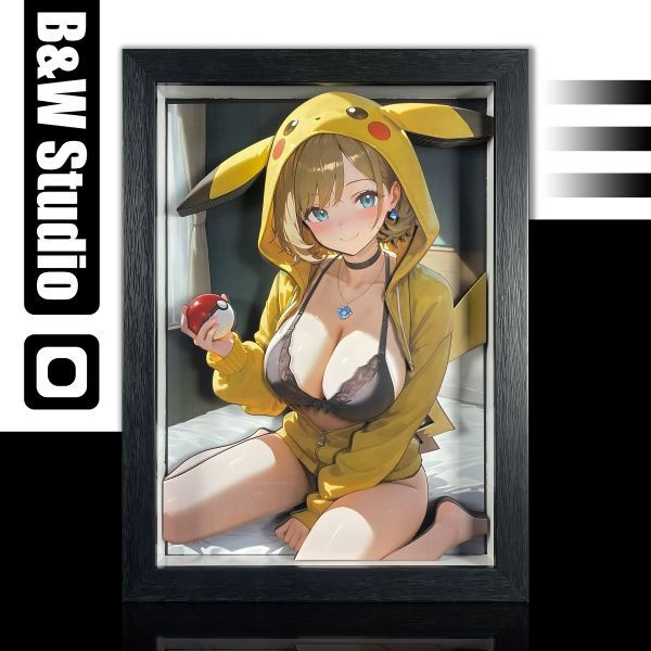 【海外代購】黑白畫映 B&W Pikachu Girls 系列第九彈 莎莉娜 立體裝飾畫 