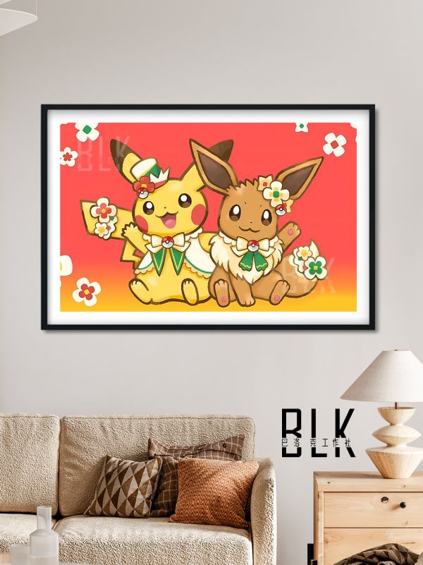 【海外代購】巴洛克 《花花小精靈》Pikachu伊布皮卡丘寶可夢神奇寶貝禦三家小智裝飾畫冰箱貼 