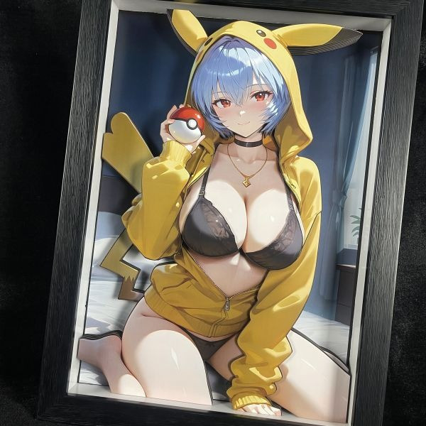 【海外代購】黑白畫映 B&W Studio Pikachu Girls 系列第八彈 綾波麗 立體裝飾畫 