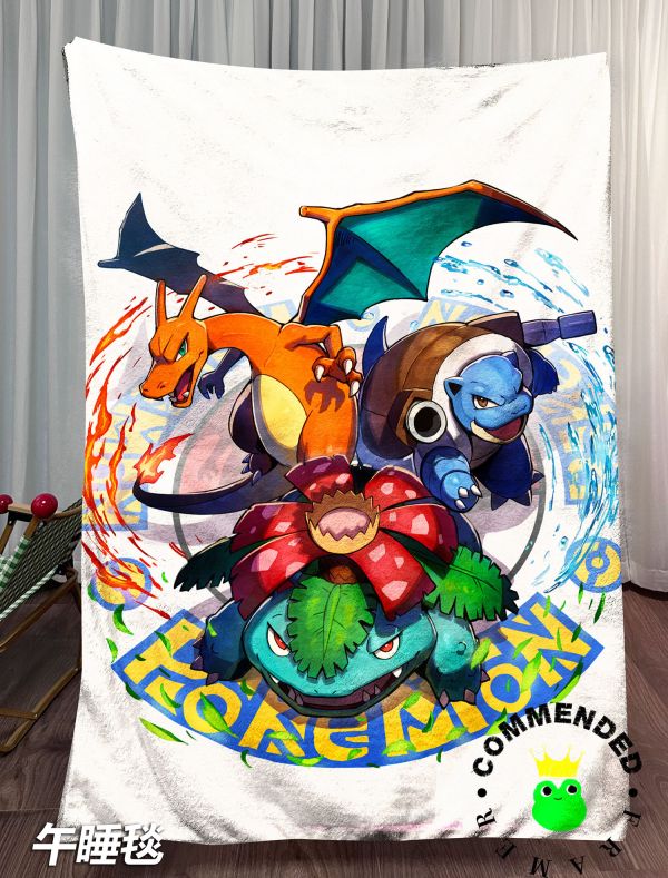 【海外代購】皇呱 《最初的夥伴》 精靈寶可夢最初的夥伴禦三家噴火龍水箭龜妙蛙花週邊裝飾畫 午睡毯  地毯 