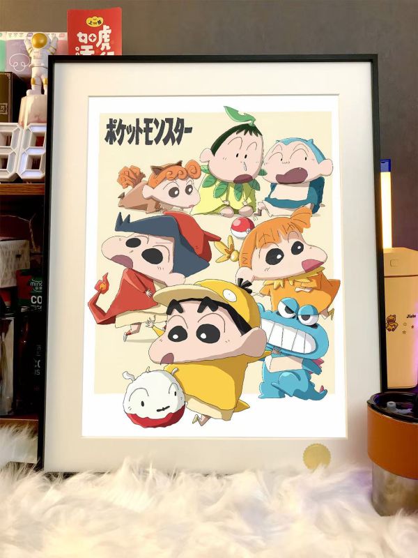 【海外代購】星空 《寶可夢春日部》蠟筆小新風間阿呆正男小白小葵可達鴨皮卡丘噴火龍動漫裝飾畫 