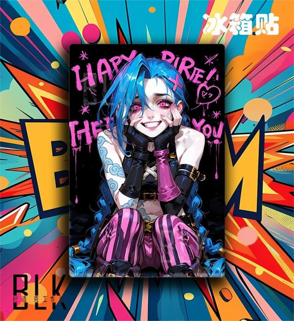 【海外代購】巴洛克《粉色金克斯》LOL暴走蘿莉爆爆雙城之戰裝飾畫冰箱貼 