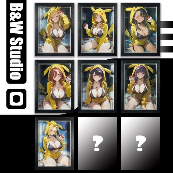 【海外代購】黑白畫映B&W Studio Pikachu Girls 系列第七彈 人造人18號 立體裝飾畫 卡磚 