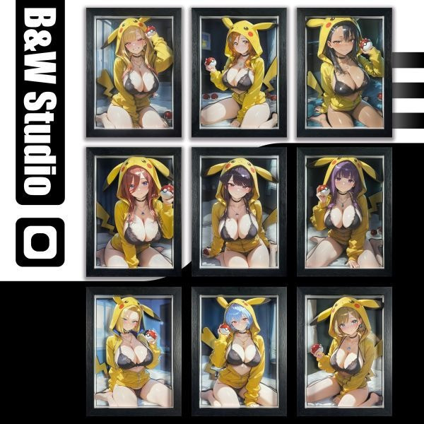 【海外代購】黑白畫映 B&W Pikachu Girls 系列第九彈 莎莉娜 立體裝飾畫 