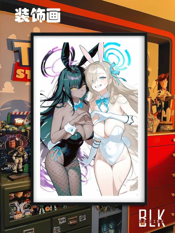 【海外代購】巴洛克《黑白兔》蔚藍檔案裝飾畫冰箱貼 